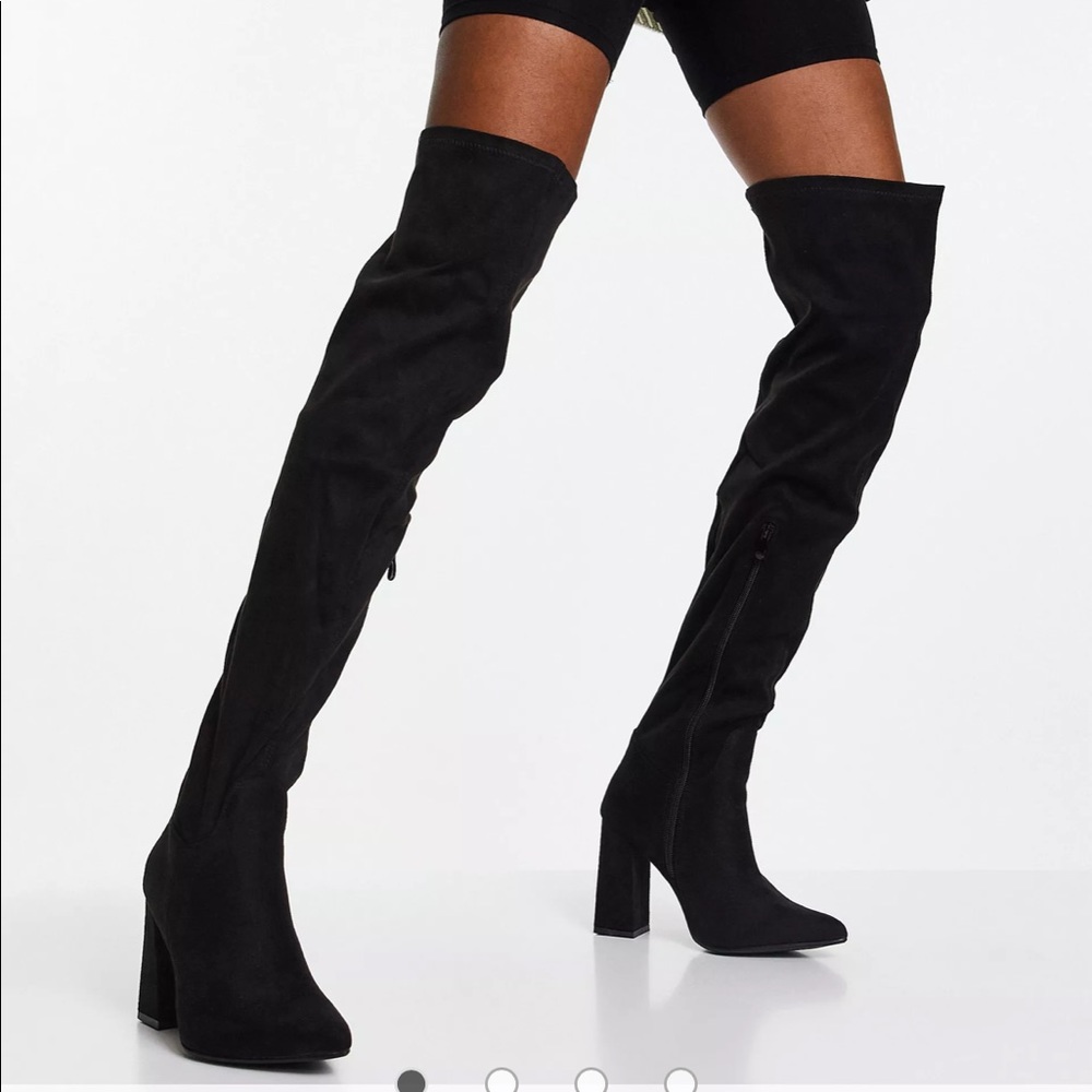 wide fit thigh high heeled boots in black